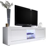 Homemania - meuble tv - basico - 2 portes - blanc laqu brillant - 180 x 43 x 56 cm