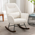 Homemiyn - fauteuil a bascule moderne en laine d'agneau beige avec pieds en bois pour salle d'allaitement ...
