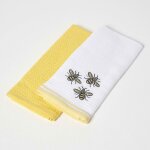 Homescapes - lot de 2 torchons nid d'abeille en coton, jaune Homescapes - lot de 2 torchons nid d'abeille en coton, jaune
