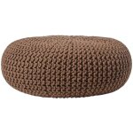 Homescapes - grand pouf rond tressé en tricot - chocolat Homescapes - grand pouf rond tressé en tricot - chocolat