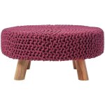 Grand pouf tress� en tricot et pieds en bois - prune - homescapes