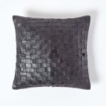 Homescapes - housse de coussin en cuir tress� recycl� noir 45 x 45 cm