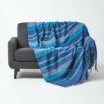 Jet de lit ou de canap  rayures morocco - bleu - 150 x 200 cm - homescapes
