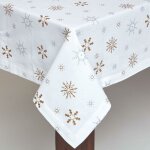 Nappe de no�l blanche en coton � motif flocons de neige, 137 x 178 cm - homescapes