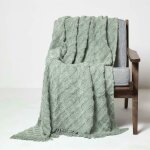 Homescapes - plaid vert d'eau en coton tuft� � losanges, 125 x 150 cm