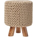 Homescapes pouf tress� en tricot et pieds en bois - beige