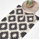 Homescapes - tapis kilim en coton � motif g�om�trique noir et blanc - zurich - 66 x 200 cm
