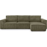 Canap� d'angle convertible r�versible 5 places avec coffre de rangement en velours c�tel� vert kaki - ...