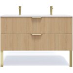 Homifab - meuble de salle de bain suspendu double vasque int�gr�e 120cm 2 tiroirs ch�ne cannel� - venice ...