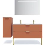 Homifab - meuble de salle de bain suspendu double vasque int�gr�e 120cm 2 tiroirs terracotta + miroir ...