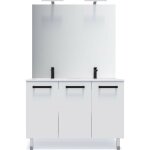 Homifab - meuble de salle de bain suspendu avec pieds double vasque intégrée 120cm 3 portes blanc + miroir ... Homifab - meuble de salle de bain suspendu avec pieds double vasque intégrée 120cm 3 portes blanc + miroir ...