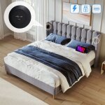 Hommoo - lit adulte lit adolescent capitonn 160 x 200 cm avec chargement usb type c et sommier  lattes, ...