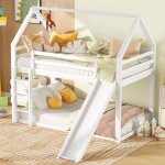 Hommoo - lit superpos, lit enfant 90x200 cm, avec toboggan et chelle, en pin, blanc, sans matelas