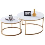 Homy france - lot de 2 tables basses gigogne arto gold plateau verre blanc ultra