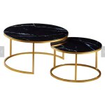 Homy france - lot de 2 tables basses gigogne arto gold plateau verre effet noir marbr�