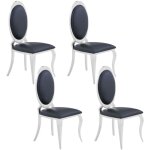 Homy france - lot de 4 chaises angel baroque chrome similicuir noir