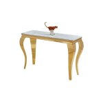 Homy france - console baroque gold plateau verre blanc marbr� 110x50x85 cm
