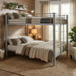 Homy france - lit superpos� 4 places 2 + 2 colosse gris 140x190 cm sommier inclus