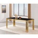 Homy france - table 6 � 8 couverts flute gold plateau en verre effet marbr� blanc 180 cm