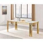 Homy france - table 6 � 8 couverts flute gold plateau en verre effet marbr� noir 180 cm
