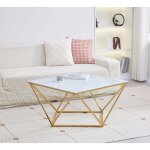 Homy france - table basse alina plateau en verre transaparent pieds gold 80x80x45 cm