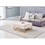 Homy france - table basse rangements tiroirs plateau velours capitonn� moka et pieds gold