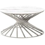 Homy france - table basse ronde nautilus chrom� plateau verre effet marbr� blanc d80 cm