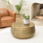 Macabane - honore - table basse ronde alu 70x70cm couleur laiton fonc� pied stri�