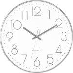 Horloge murale argent�e, silencieuse, sans tic - tac, fonctionne � piles, ronde et moderne, pour bureau, ...