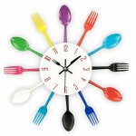 Horloge murale de cuisine, 3d amovibles, couverts cratifs modernes, cuillre de cuisine, fourchette, ...