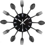 Horloge murale de cuisine, 3d amovible, moderne et cr�atif, couverts de cuisine, cuill�re, fourchette, ...