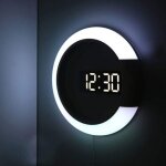 Horloge murale � led, t�l�commande cr�ative, horloge num�rique, miroir creux, alarme de temp�rature, ...