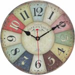 Horloge murale vintage, rtro horloge industrielle design silencieuse pendule murale bois moderne