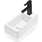 Horow - lave mains rectangle design blanc - mini lavabo de comptoir et lavabo suspendu - trou de robinetterie ...