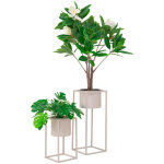 House nordic - lot de 2 cache - pots sur pied 17 et 19, 5 cm en m�tal beige