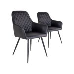 House nordic - lot de 2 chaises de salle � manger karu ? simili cuir et pieds m�tal noir - noir