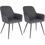 House nordic - lot de 2 chaises de salle � manger karu ? simili cuir et pieds m�tal noir - gris fonc� ...