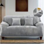 Housse de canap� extensible 190 - 230cm gris clair, 3 pi�ce velours rev�tement de canap� �lastique pour ...