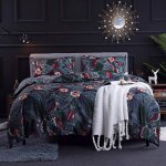 Housse de couette 200x200 bleu nuit - parure de lit motif fleurie rose avec fermeture clair - linge ...