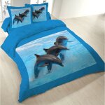 Housse de couette 200x200 dauphins + 2 taies polycoton