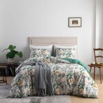Housse de couette 200x230 motif feuilles beige vert parure de lit botanique fleurie en microfibre avec ...