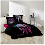 Housse de couette - 220 x 240 cm + taies - porte - bonheur - attrape - rve - noir