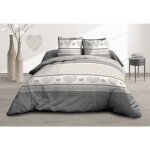 Le linge de jules - housse de couette 220x240 + 2 taies - pur coton 57 fils - coeurs gris