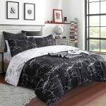 Housse de couette 220x240cm + 2 x taies d&39oreiller 65x65cm - marbre noir et blanc rversible parure ...