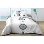 Le linge de jules - housse de couette 240x260 + 2 taies pur coton 57 fils - dream turquoise Le linge de jules - housse de couette 240x260 + 2 taies pur coton 57 fils - dream turquoise