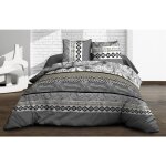 Le linge de jules - housse de couette 240x260 + 2 taies - pur coton 57 fils - feuillage gris