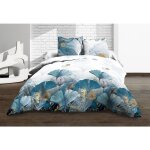 Le linge de jules - housse de couette 240x260 + 2 taies - pur coton 57 fils - ginko bleu