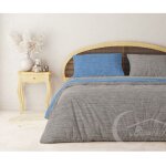Housse de couette en flanelle flanelle bicolore gris et bleu en coton pur
