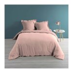 Housse de couette percale de coton luxe 220 x 240 cm rose