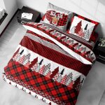 Housse de couette en pur coton avec imprim renne, motif cossais rouge et noir, fabrique en italie ...